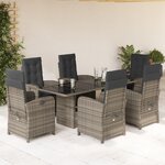 vidaXL Ensemble à manger de jardin et coussins 7 Pièces gris rotin