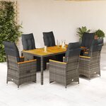 vidaXL Ensemble de bistro de jardin 7 Pièces coussins gris poly rotin