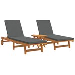 Chaise longue à roulettes vidaXL 2 pièces avec table et coussin en acacia