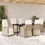 Ensemble de salle à manger de jardin 7 pièces avec coussins beige en rotin poly vidaXL