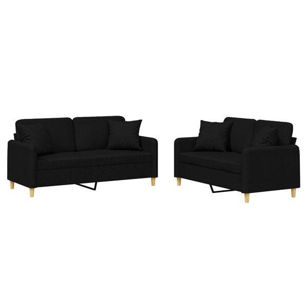 vidaXL Ensemble de canapés 2 Pièces avec coussins noir tissu