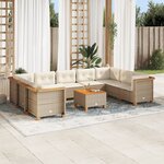vidaXL Salon de jardin avec coussins 10 Pièces beige résine tressée