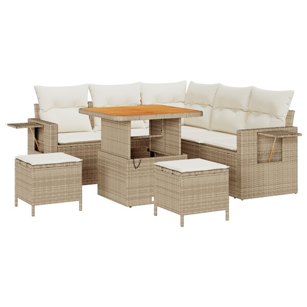 Ensemble de canapés de jardin 8 pièces avec coussins en rotin poly beige acacia