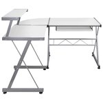 Bureau table poste de travail meuble d'ordinateur informatique étude d'ordinateur d'angle 132 x 112 x 99 cm bois ingénierie blanc 02_0023730