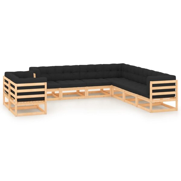 vidaXL Salon de jardin 9 Pièces avec coussins anthracite Pin massif