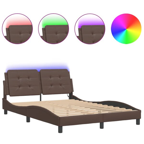 vidaXL Cadre de lit avec lumières LED marron 140x200 cm similicuir