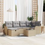 Ensemble de canapé de jardin 7 pièces vidaXL avec coussins Beige Poly Rattan