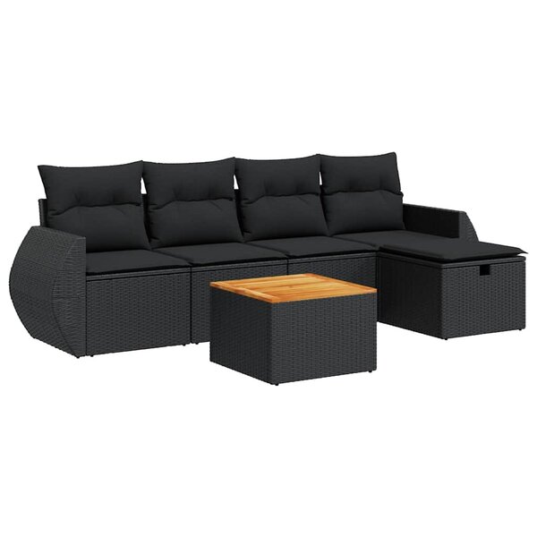 vidaXL Salon de jardin 6 Pièces avec coussins noir résine tressée