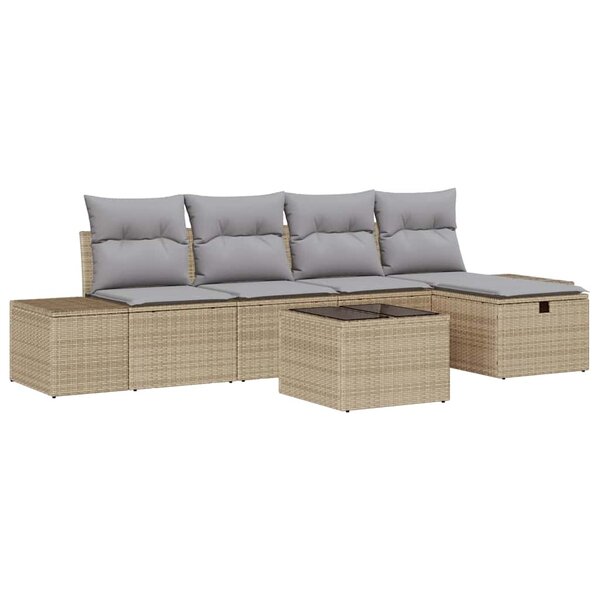 vidaXL Ensemble de canapé de jardin 6 Pièces Beige Poly rotin