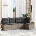 vidaXL Salon de jardin 5 Pièces avec coussins gris résine tressée
