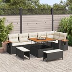 Canapé de jardin 9 pièces avec coussins Noir Poly Rotin