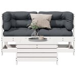 vidaXL Salon de jardin 3 Pièces avec coussins blanc bois de pin massif