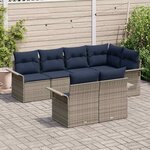 vidaXL Ensemble de canapé de jardin avec coussin 7 Pièces Gris Poly rotin