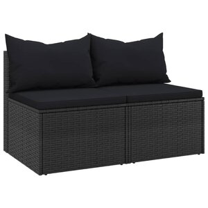 vidaXL Canapés centraux de jardin et coussins 2Pièces Noir Résine tressée