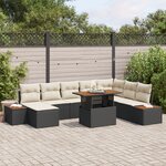 Ensemble de Canapés de Jardin 9 Pièces avec Coussins Noir en Poly Rotin