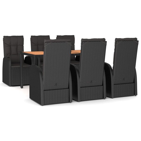 vidaXL Ensemble à manger de jardin coussins 7Pièces Noir Résine tressée