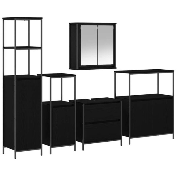 vidaXL Ensemble de mobilier de salle de bain avec étagère 5 Pièces Noir