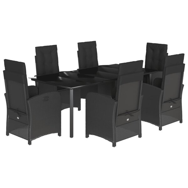vidaXL Ensemble à manger de jardin coussins 7Pièces Noir Résine tressée