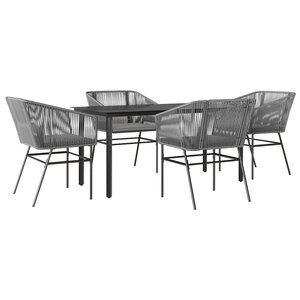 vidaXL Ensemble à manger jardin coussins 5 Pièces gris poly rotin verre