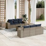 vidaXL Salon de jardin 7 Pièces avec coussins gris résine tressée
