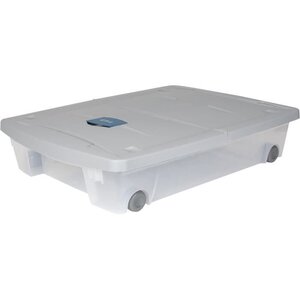 EDA PLASTIQUE Coffre de rangement dessous de lit 50 L avec roulettes - Gris et bleu - 77,5 x 59 x 16,5 cm