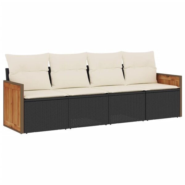 vidaXL Salon de jardin 4 Pièces avec coussins noir résine tressée