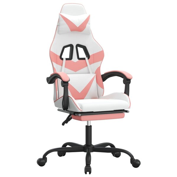 vidaXL Chaise de jeu pivotante et repose-pied Blanc et rose Similicuir