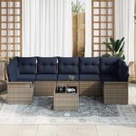 vidaXL Ensemble de canapé de jardin 8 Pièces Gris et marine polyrotin