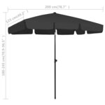 vidaXL Parasol de plage noir 200x125 cm