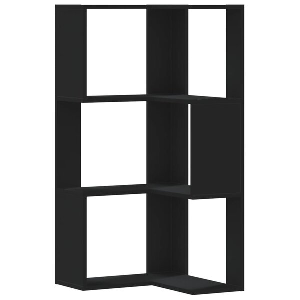 vidaXL Bibliothèque d'angle à 3 niveaux noir bois d'ingénierie