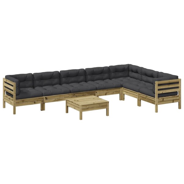vidaXL Salon de jardin 8 Pièces avec coussins bois de pin imprégné