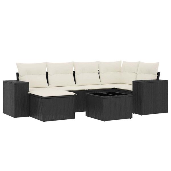 vidaXL Salon de jardin 7 Pièces avec coussins noir résine tressée