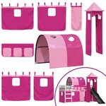 vidaXL Lit superposé avec toboggan et rideaux rose 90x200 cm