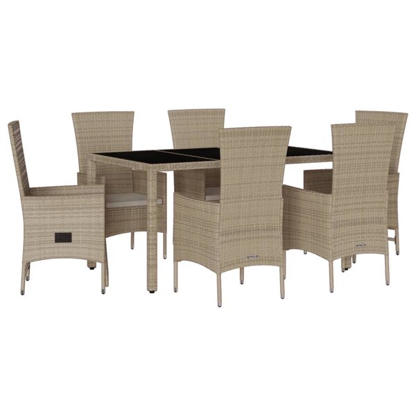 vidaXL Ensemble à manger de jardin et coussins 7 Pièces beige poly rotin
