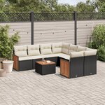 vidaXL Salon de jardin 9 Pièces avec coussins noir résine tressée