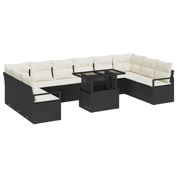 vidaXL Ensemble de canapé de jardin 11 Pièces Noir Poly rotin