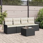 vidaXL Ensemble de canapé de jardin 5 Pièces Noir Poly rotin