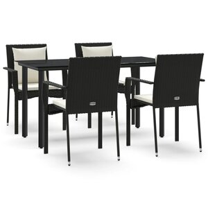 vidaXL Ensemble à manger de jardin coussins 5Pièces Noir Résine tressée