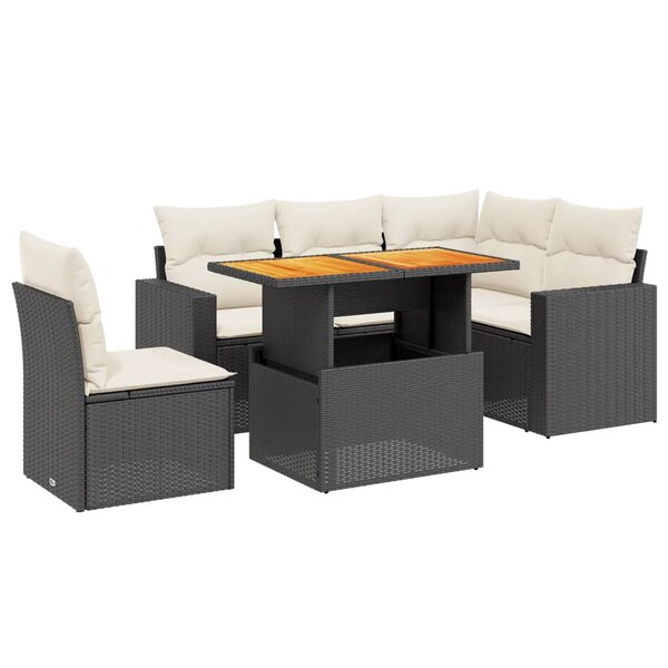 vidaXL Salon de jardin 6 Pièces avec coussins noir résine tressée