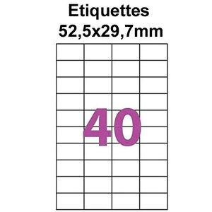 Étiquettes adhésives  52 5x29 7mm  (40étiquettes/feuille) - blanc - 50 feuilles -t3azur