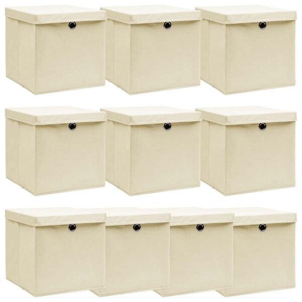 vidaXL Boîtes de rangement à couvercles 10 Pièces Crème 32x32x32 cm Tissu