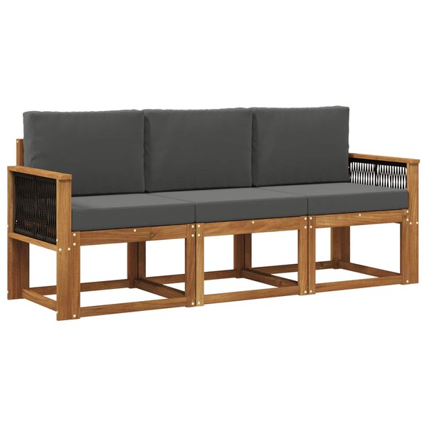 vidaXL Ensemble de canapés d'extérieur 3 Pièces Naturel et Anthracite