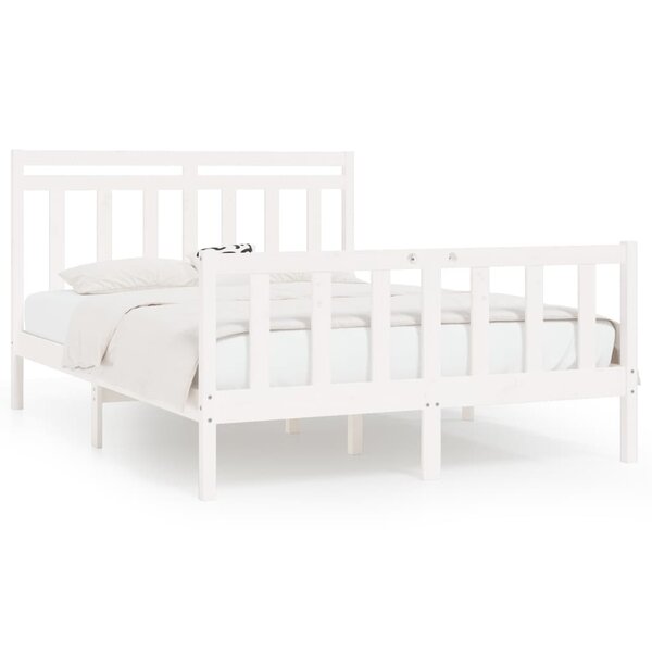 vidaXL Cadre de lit Blanc Bois de pin massif 150x200 cm Très grand