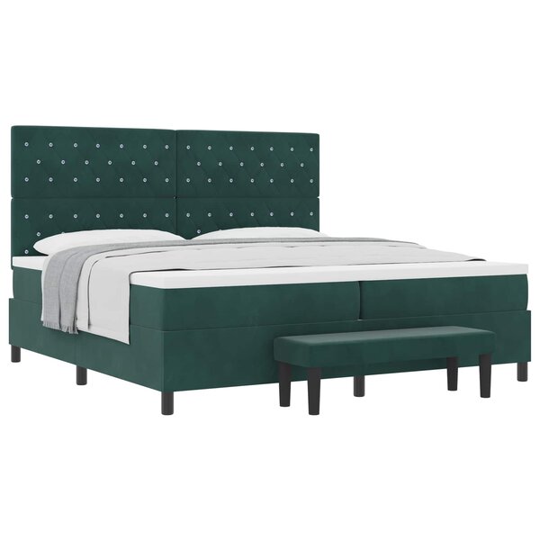 vidaXL Lit à ressorts avec tête de lit Vert foncé 200 x 200 cm Velours