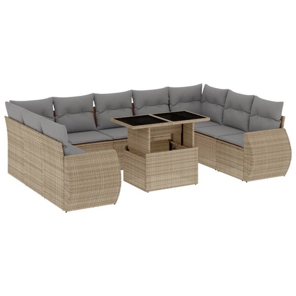 vidaXL Salon de jardin avec coussins 10 Pièces beige résine tressée