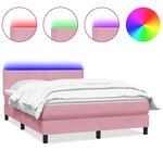 vidaXL Sommier à lattes de lit avec matelas et LED rose 160x220 cm velours