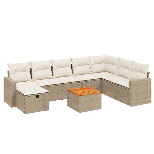 vidaXL Salon de jardin avec coussins 9 Pièces beige résine tressée