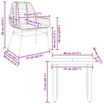 vidaXL Ensemble à manger jardin coussins 3Pièces marron poly rotin verre