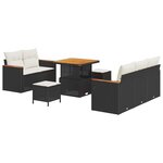 Ensemble de canapés de jardin 8 pièces avec coussins noirs en poly rotin acacia