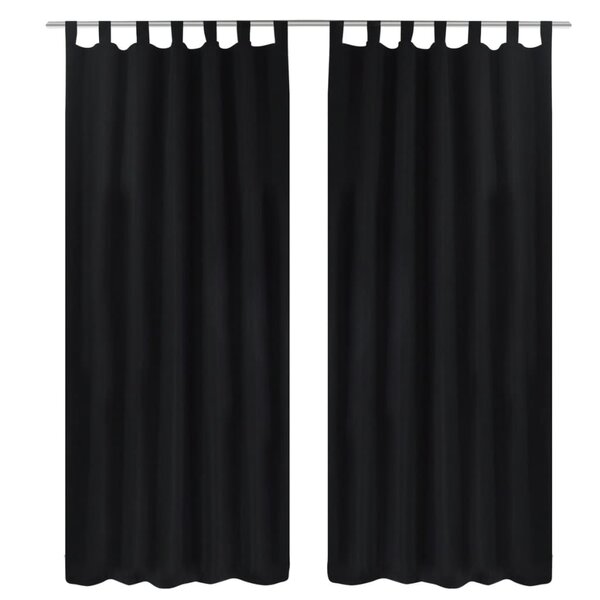 2 Pièces Rideau à Passant Micro Satin Noir 140 x 175 cm